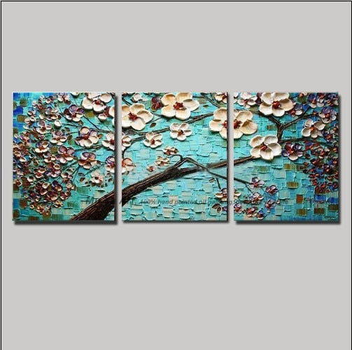 Canvas painting modern acrylic painting set tree triptych painting flower pictures modern abstract living room - SallyHomey Life's Beautiful