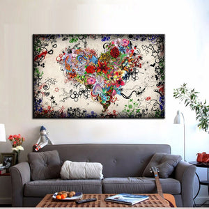 Abstract Oil Painting Multiple Flowers Combined into Heart Love Art on Canvas Wall Art Picture for Living Room Cuadros Decor - SallyHomey Life's Beautiful