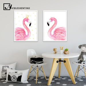 Watercolor Animal Flamingo Posters Wall Art Canvas Prints Paintings Decorative Picture for Kids Living Room Modern Home Decor - SallyHomey Life's Beautiful