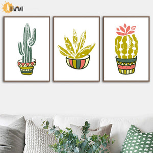 Cartoon Cactus Aloe Flower Wall Art Canvas Painting Nordic Poster And Prints Plants Wall Pictures For Living Room Home Decor - SallyHomey Life's Beautiful