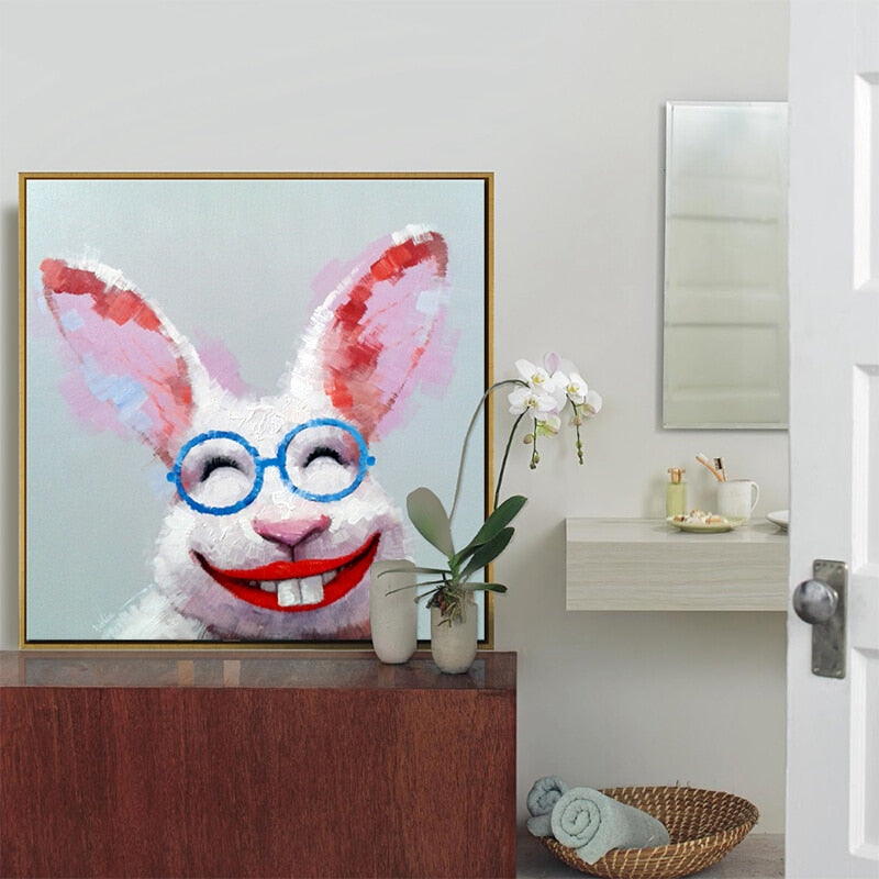 100% Hand Painted Modern Cartoon Rabbits Oil Painting On Canvas Wall Art Frameless Picture Decoration For Live Room Home Decor