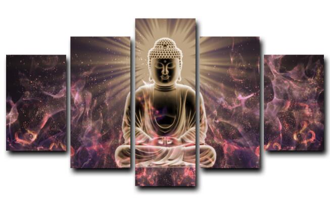 Posters and Prints Wall Art Canvas Painting 5Panels The Buddha Light Illuminating Wall Pictures for Living Room Home Decoration - SallyHomey Life's Beautiful