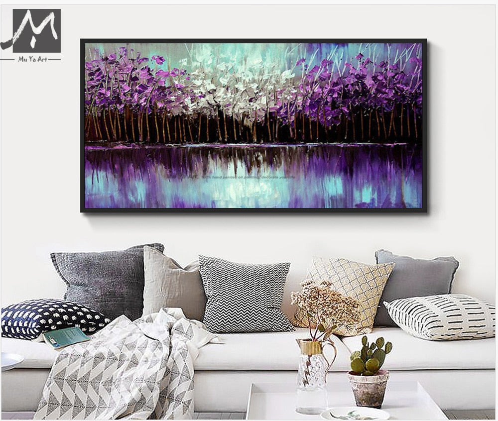 100% handmade large canvas wall art Modern abstract art acrylic knife painting oil painting purple for living room wall - SallyHomey Life's Beautiful