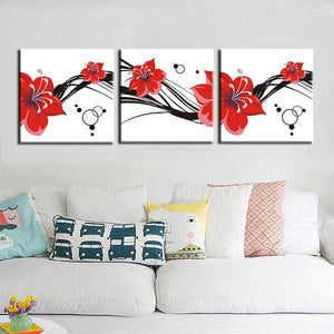 Modern Abstract Posters and Print Wall Art Canvas Painting 3Panel Red Flowers Wall Decoration Pictures for Living Room Frameless - SallyHomey Life's Beautiful