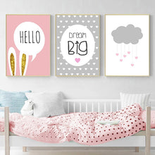 Load image into Gallery viewer, Baby Girl Nursery Wall Art Canvas Poster Print Pink Cartoon Rabbit Balloon Painting Nordic Decoration Picture Kids Bedroom Decor - SallyHomey Life&#39;s Beautiful
