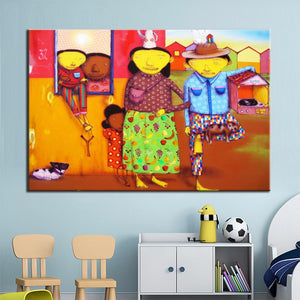 Modern Graffiti-art Canvas Painting on Wall Abstract Cartoon Family Photos Poster Wall Picture For Living Room Home Decor Gift - SallyHomey Life's Beautiful