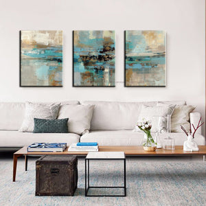 3 piece oil paintings on canvas turquoise paintings decorative wall painting canvas pictures for living room modern abstract art - SallyHomey Life's Beautiful