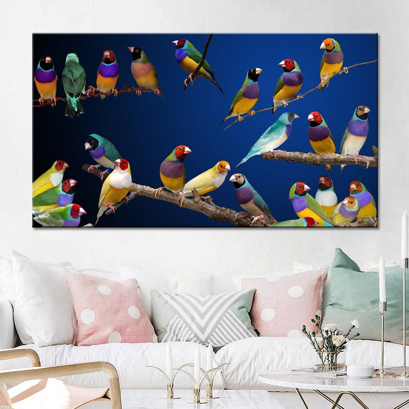 Artistic Tinted Bird on Branches Wood Landscape Oil Painting on Canvas Wall Art Poster Print Wall Pictures for Living Room Decor - SallyHomey Life's Beautiful