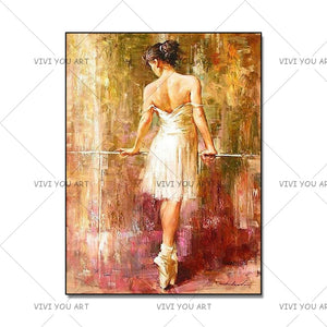 100% Hand Painted  Ballet Dancer Oil Painting on Canvas High Quality Dance Room Figure Paintings for Home Decor