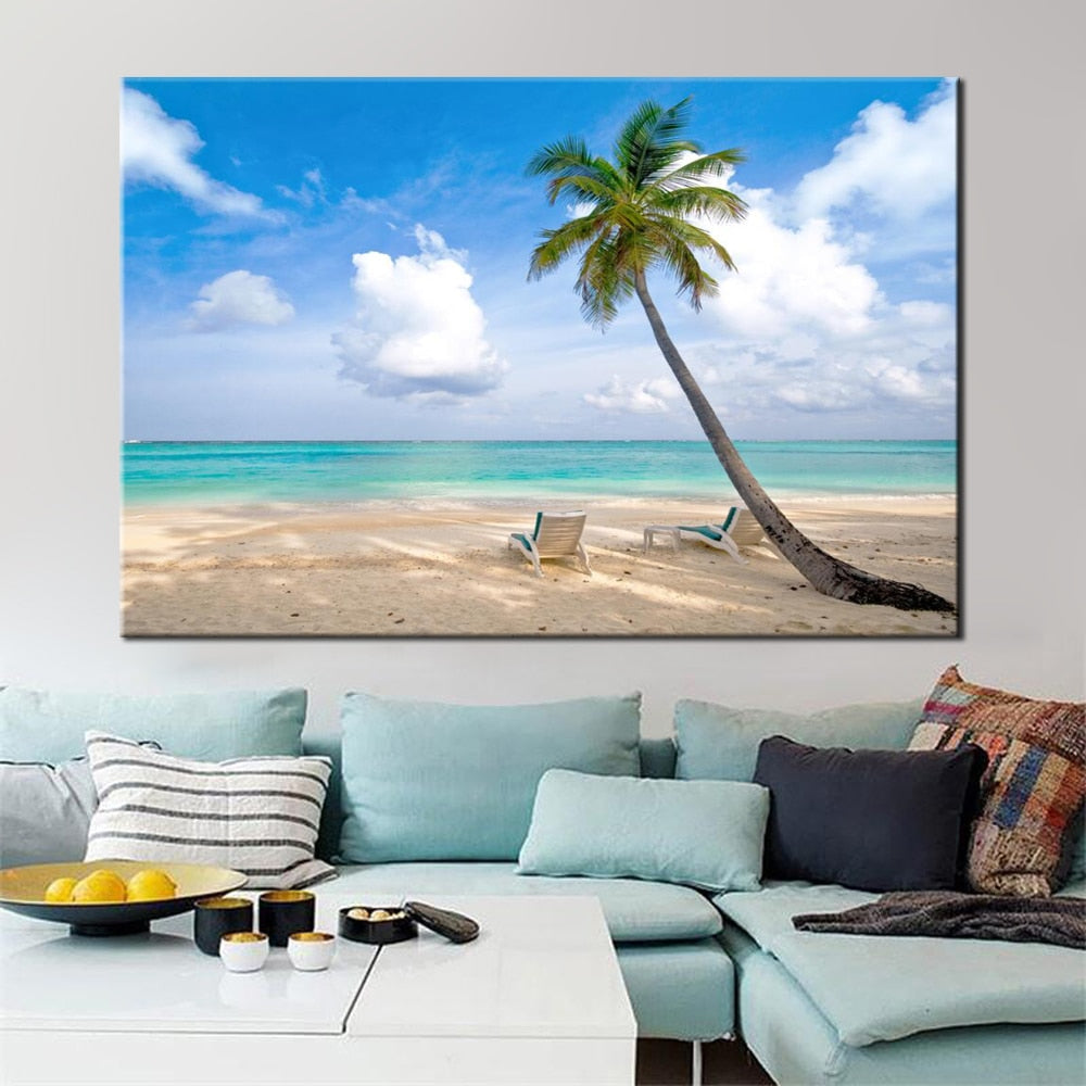 Modern Seascape Posters and Prints Wall Art Canvas Painting Wall Decoration Sunny Beach Pictures for Living Room Wall No Frame - SallyHomey Life's Beautiful