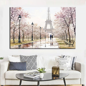 Romantic City Lovers Paris Eiffel Tower Landscape HD Print Abstract Oil Painting on Canvas Wall Art Living Room Sofa Home Decor - SallyHomey Life's Beautiful
