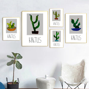 Cartoon Green Potted Cactus Quotes Wall Art Canvas Painting Nordic Posters And Prints Plants Wall Pictures For Living Room Decor - SallyHomey Life's Beautiful