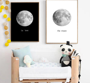 The Planet Moon Space Minimalist Art Canvas Poster Painting Black White Wall Picture Print Modern Home Children Room Decoration - SallyHomey Life's Beautiful
