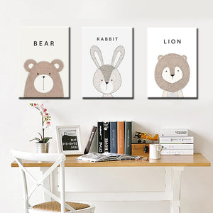 Cute Animal Cartoon Canvas Painting Art Print Poster Picture Wall Painting Children Baby Bedroom Wall Decoration Home Dceor Gift - SallyHomey Life's Beautiful