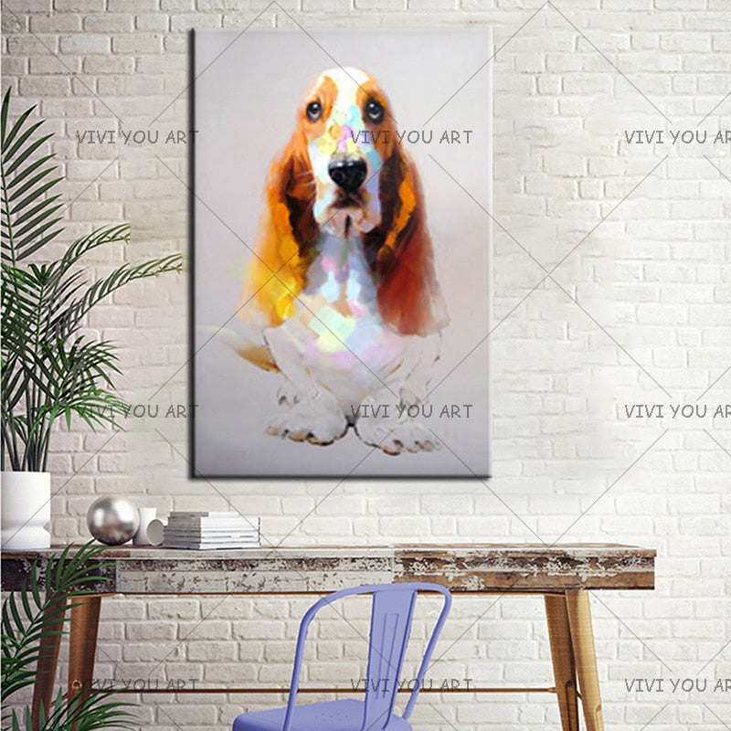 100% Hand Painted Home Decor Wall Art Pictures Oil Painting On Canvas Big Ears Dog Picture For Living Room Home Decor
