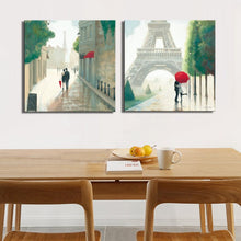 Load image into Gallery viewer, Abstract Romantic City Streetscape Posters Print on Canvas Wall Art Canvas Painting Lover Embrass in the Street Pictures Gifts - SallyHomey Life&#39;s Beautiful
