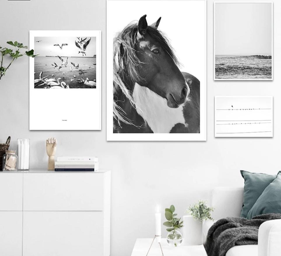 Horse Sea Wall Art canvas Poster Landscape Print Minimalist Nordic Decoration Painting Decorative Picture - SallyHomey Life's Beautiful