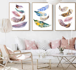 Nordic Art Watercolor Feather Minimalist Canvas Poster Painting Wall Picture Modern Home Living Room Decoration - SallyHomey Life's Beautiful
