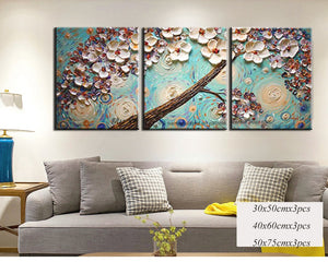 Canvas painting modern acrylic painting set tree triptych painting flower pictures modern abstract living room - SallyHomey Life's Beautiful