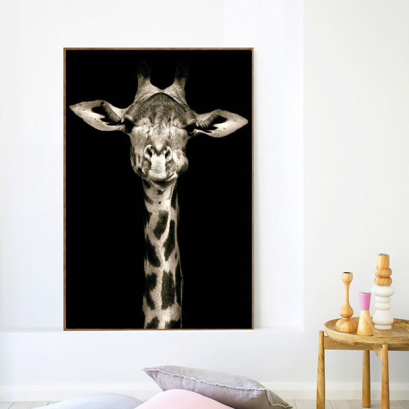 Animal Painting Posters and Print on Canvas Wall Art Oil Painting for Living Room Home Decoration Cute Giraffe Pictures No Frame - SallyHomey Life's Beautiful