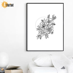 Black And White Flower Wall Art Canvas Painting Nordic Posters And Prints Wall Pictures For Living Room Scandinavian Home Decor - SallyHomey Life's Beautiful