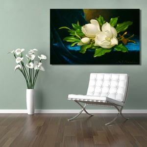 Martin Johnson Heade Giant Magnolias on a Blue Velvet Cloth Posters Print on Canvas Wall Art Decorative Pictures for Living Room - SallyHomey Life's Beautiful