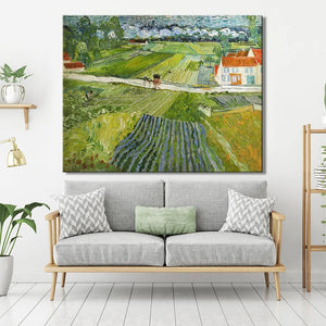 Landscape with Carriage and Train in the Background by Van Gogh, Poster Print on Canvas Wall Art Decorative Painting For Bedroom - SallyHomey Life's Beautiful