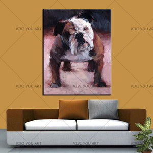100% Hand Painted  English Bulldog Oil Painting Art Wall Pictures On Canvas Modern Home Decorative Art For Living Room Thick Oil Paint