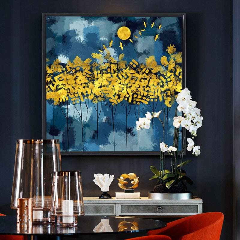 100% Hand Painted Abstract Golden Scenery Oil Painting On Canvas Wall Art Frameless Picture Decoration For Live Room Home Decor