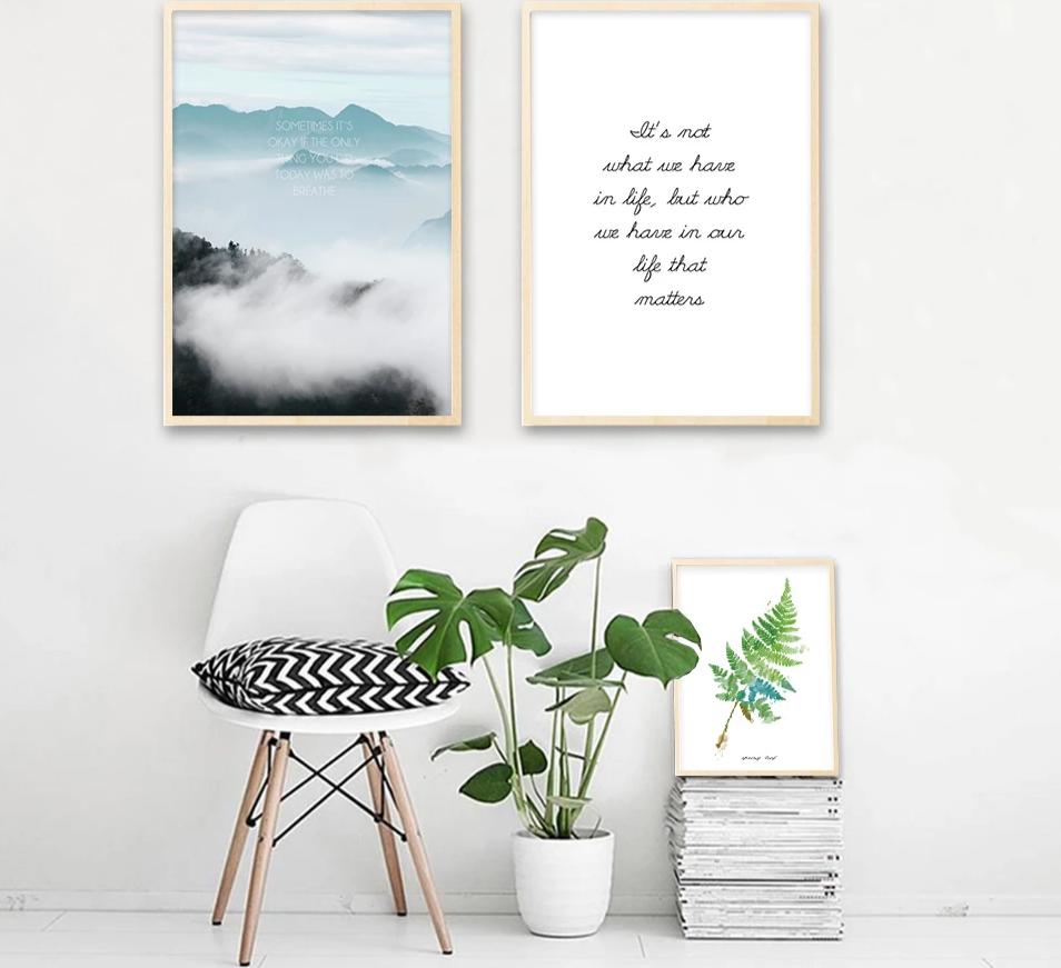 Foggy Mountain Wall Art Canvas Poster Landscape Leaf Nordic Style Print Painting Decorative Picture Modern Home Decor - SallyHomey Life's Beautiful
