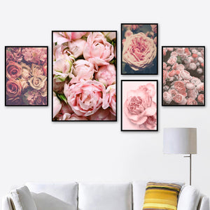 Pink Rose Flower Vintage Poster Nordic Posters And Prints Wall Art Canvas Painting Wall Pictures For Living Room Bedroom Decor - SallyHomey Life's Beautiful