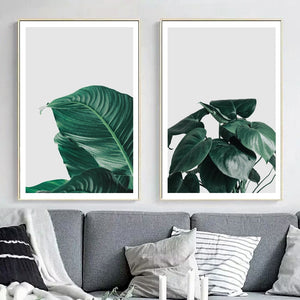 Fresh Green Big Leaves Tropical Plants Wall Art Canvas Painting Nordic Posters And Prints Wall Pictures For Living Room Decor - SallyHomey Life's Beautiful