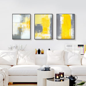 3 piece canvas painting abstract oil painting handmade yellow grey wall art canvas wall pictures for living room home decor - SallyHomey Life's Beautiful