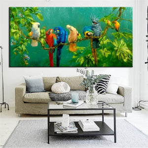Big Size Digital Printed Canvas Painting Colourful Parrots Print Poster For Living Room Wall Art Picture Home Decor Gift - SallyHomey Life's Beautiful