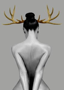 Portrait Posters and Prints Wall Art Canvas Painting for Living Room Home Decoration Sexy Golden Antlers Woman Pictures No Frame - SallyHomey Life's Beautiful