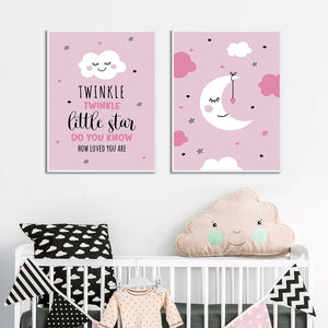 Cartoon Moon Canvas Art Poster Nursery Quotes Decorative Print Wall Painting Decoration Picture Nordic Kid Baby Bedroom Decor - SallyHomey Life's Beautiful