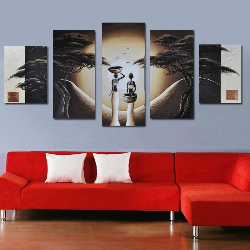 Modern Sexy African Figures Tree Moon On the Wall for Bedroom Decoration Pictures Abstract African Art Landscape Oil Paintings - SallyHomey Life's Beautiful