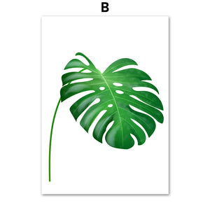 Green Big Palm Leaf Monstera Banana Leaf Wall Art Print Canvas Painting Nordic Posters And Prints Wall Pictures For Living Room - SallyHomey Life's Beautiful
