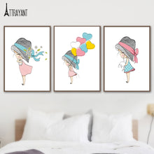 Load image into Gallery viewer, Cartoon Girl Straw Hat Balloon Rabbit Wall Art Canvas Painting Nordic Posters And Prints Wall Pictures Kids Room Nursery Decor - SallyHomey Life&#39;s Beautiful