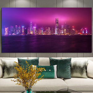 Modern Landscape Posters and Prints Wall Art Canvas Painting Hong Kong Night Scene Picture for Living Room Cuadros Decoracion - SallyHomey Life's Beautiful