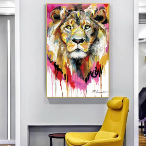 Animal Oil Painting Posters and Prints on Canvas Wall Art Painting Abstract Watercolor Lion Pictures for Living Room Home Decor - SallyHomey Life's Beautiful