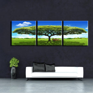 3Pcs Modern Paintings Prints On Canvas Wall Art Printed Green Tree Landscape Poster for Living Room Wall Home Decor No Frame - SallyHomey Life's Beautiful