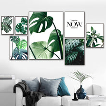 Load image into Gallery viewer, Monstera Green Big Leaves Quotes Wall Art Canvas Painting Nordic Posters And Prints Wall Pictures For Living Room Bedroom Decor - SallyHomey Life&#39;s Beautiful