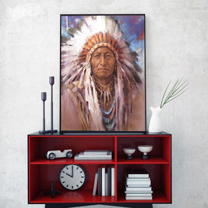 Native Indian Feathered Portrait Pop Art Canvas Painting Posters and Prints Wall Art Picture for Living Room Home Decor No Frame - SallyHomey Life's Beautiful