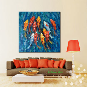 Abstract Canvas Painting Wall Art Picture Traditional Chinese Painting Colorful Koi Fish Hand Painting for Living Room Decor - SallyHomey Life's Beautiful