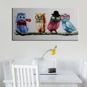 Abstract Animal Canvas Painting Wall Art Bird ecoration Posters And Prints On Canvas Wall Art Cute Owls Picture for Living Room - SallyHomey Life's Beautiful