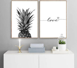 Pineapple Wall Art Canvas Posters Prints Nordic Love Quote Paintings Black White Wall Picture for Living Room - SallyHomey Life's Beautiful