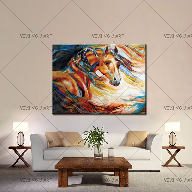 100% Handpainted Wall Art 2018 Horse With Tears On Canvas Modern Abstract Pictures Animal Oil Paintings For Living Room Decor