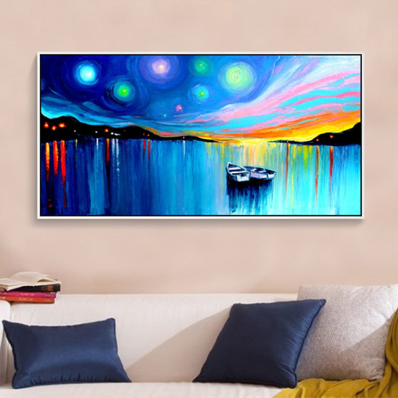 100% Hand Painted Abstract Starry Sky Oil Painting On Canvas Wall Art Frameless Picture Decoration For Live Room Home Decor Gift