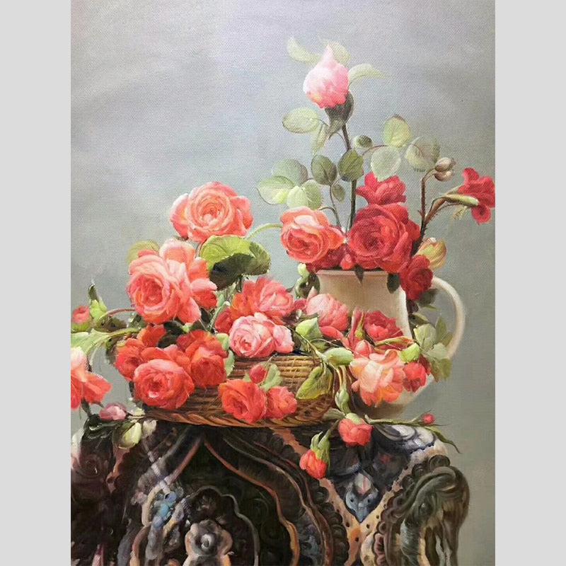 100% Hand Painted Realistic Roses Art Oil Painting On Canvas Wall Art Frameless Picture Decoration For Live Room Home Decor Gift